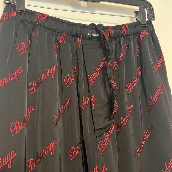 Balenciaga Red Embroidered Diagonal Logo Pajama Pants (Unisex) - Picture 11 of 14